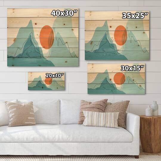 Designart - Red Moon Over Abstract Blue Mountains I
